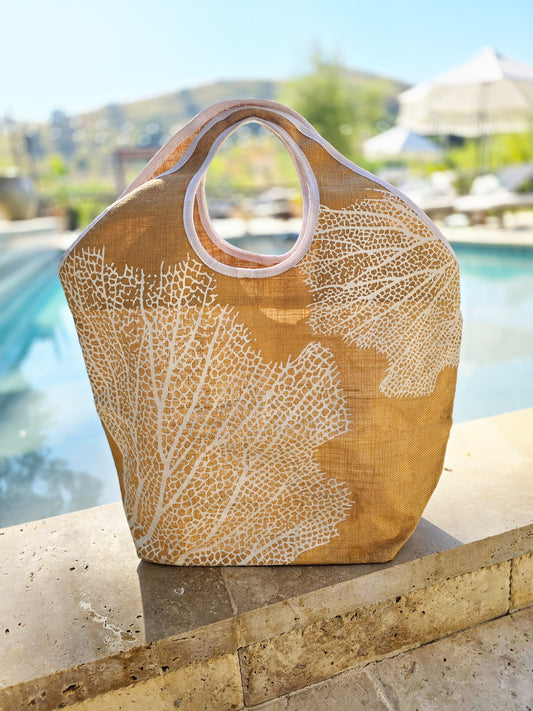 Large Jute Coral Beach Bag